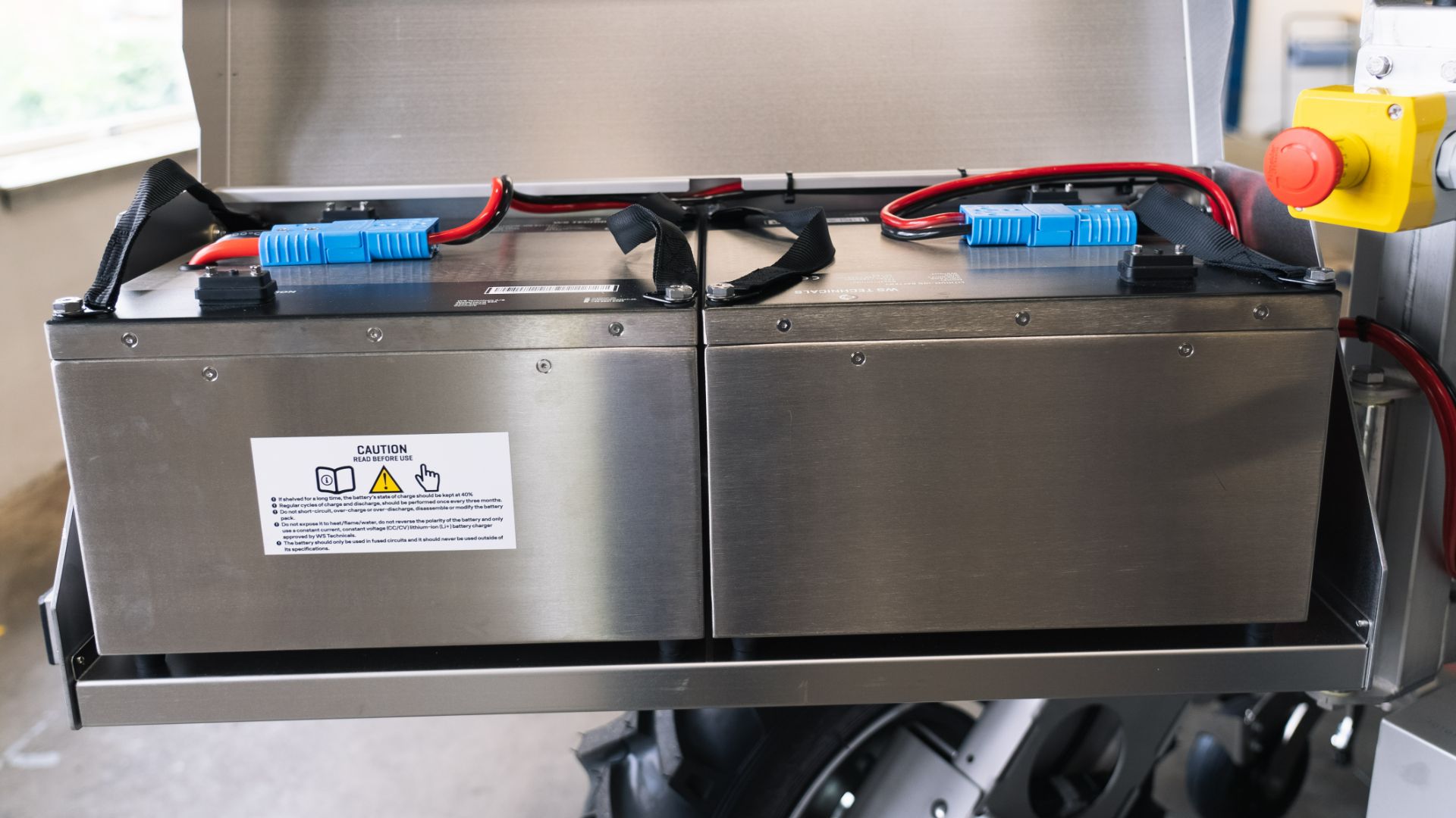 Power Bank on FarmDroid FD20 with open lid and visible cords