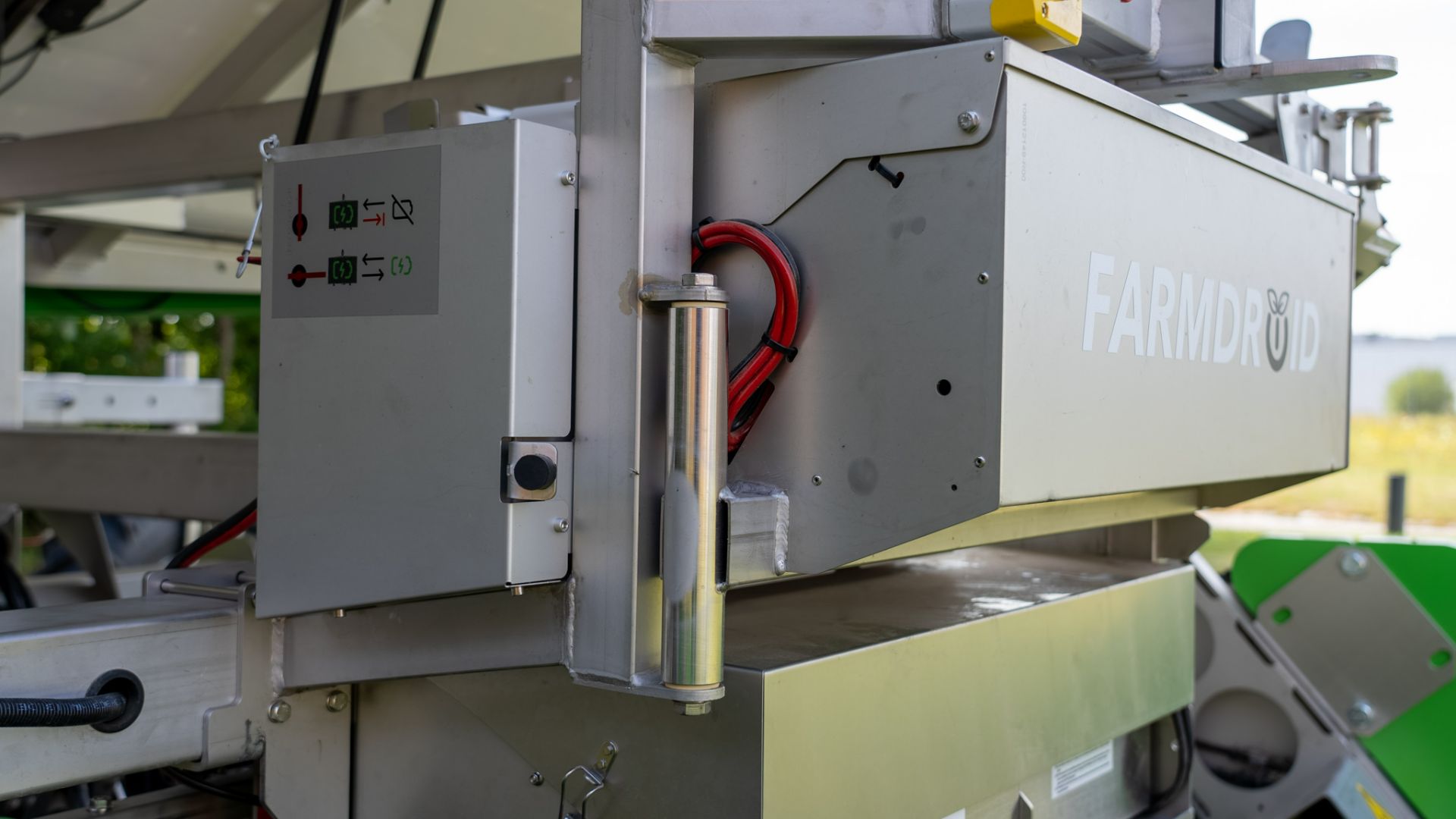 Powerbank on a FarmDroid showing the switch to charge it from solar