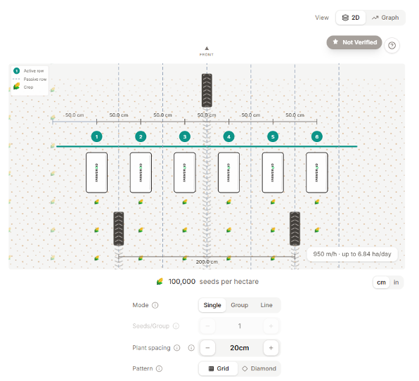 Screenshot from farmdroid configurator maize robot